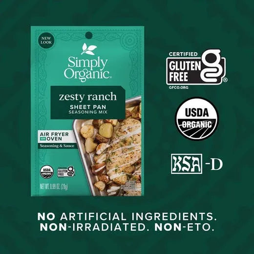 Simply Organic Sheet Pan Seasoning, Zesty Ranch 0.99 oz.