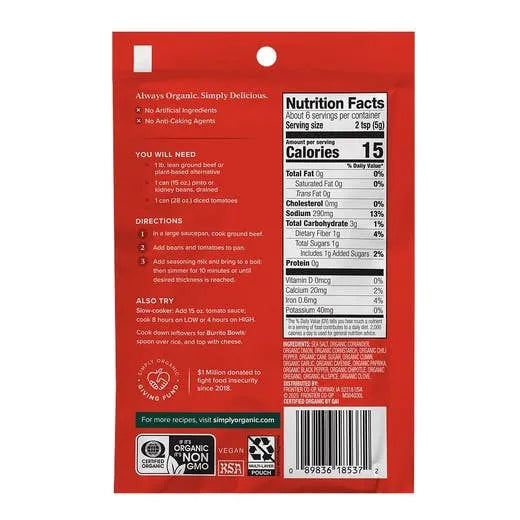 Simply Organic Spicy Chili Seasoning Mix 1.00 oz.